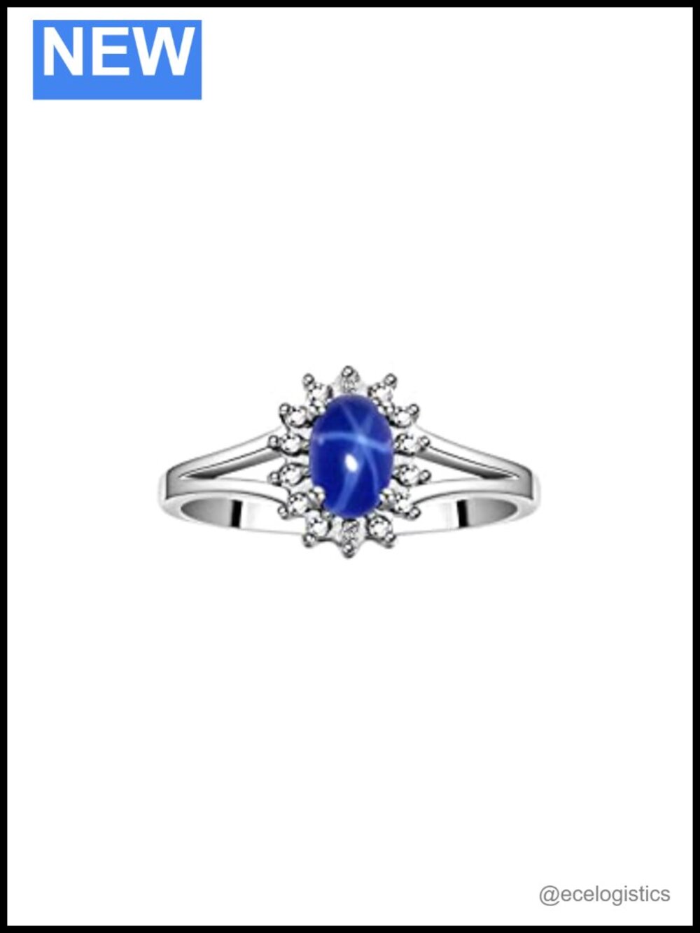 Diamond Halo Birthstone Ring Sterling Silver Oval 6x4mm